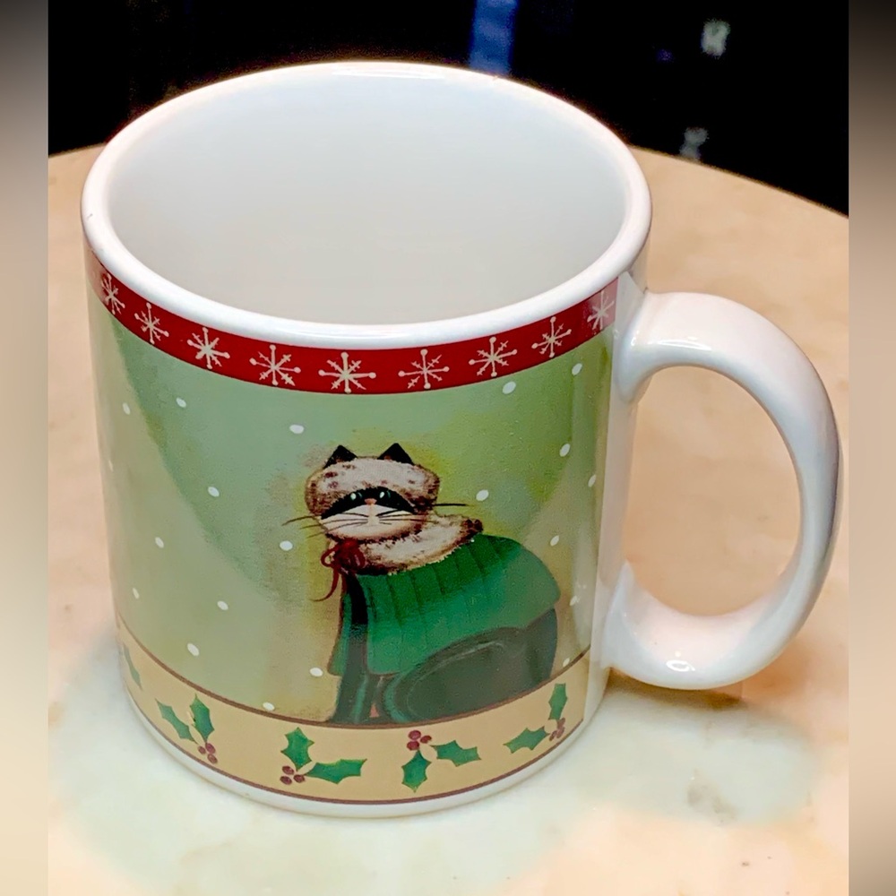 ONEIDA HOLIDAY CATS “FIDDLESTIX” MUG STONEWARE HOLIDAYS CAT VINTAGE 1990 NEW